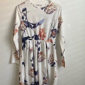 Women's Casual Floral Print Long Sleeve Swing Pleated A Line Mini Dress